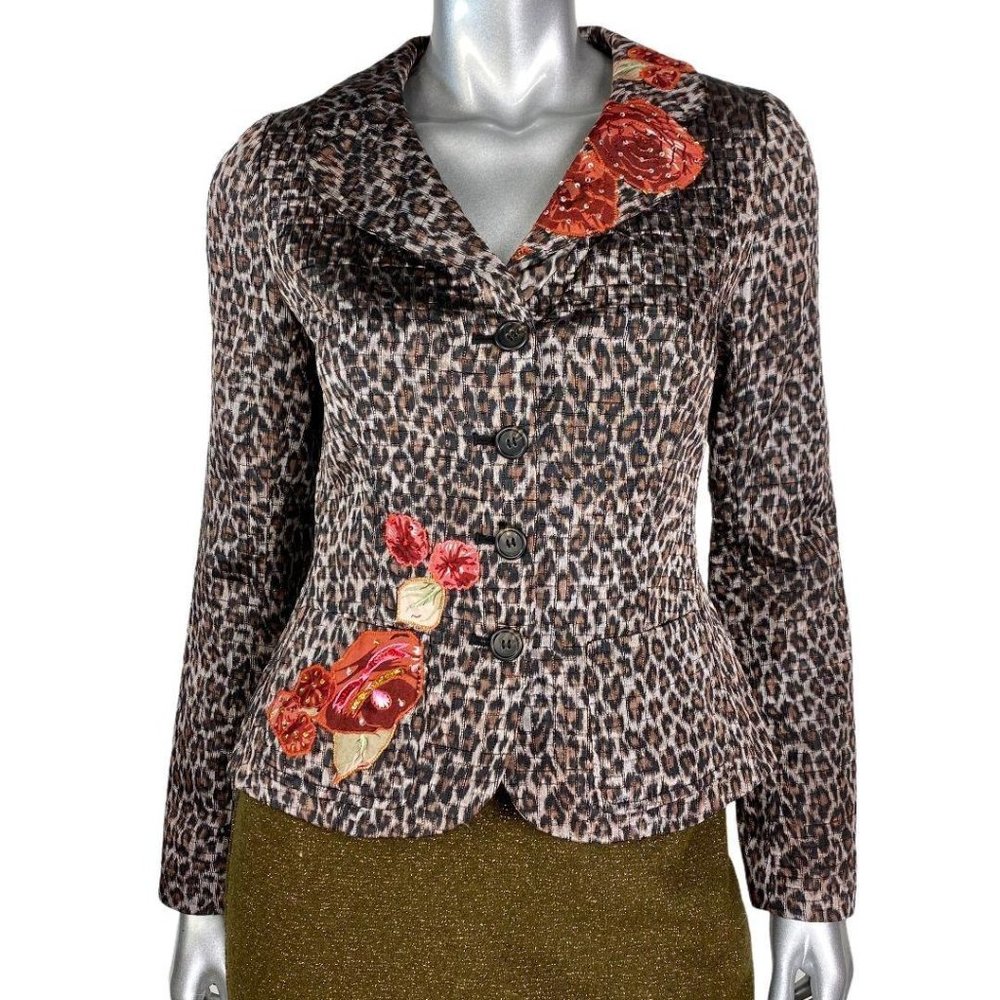 JON Gray Embroidered Leopard Button Up Blazer 4
